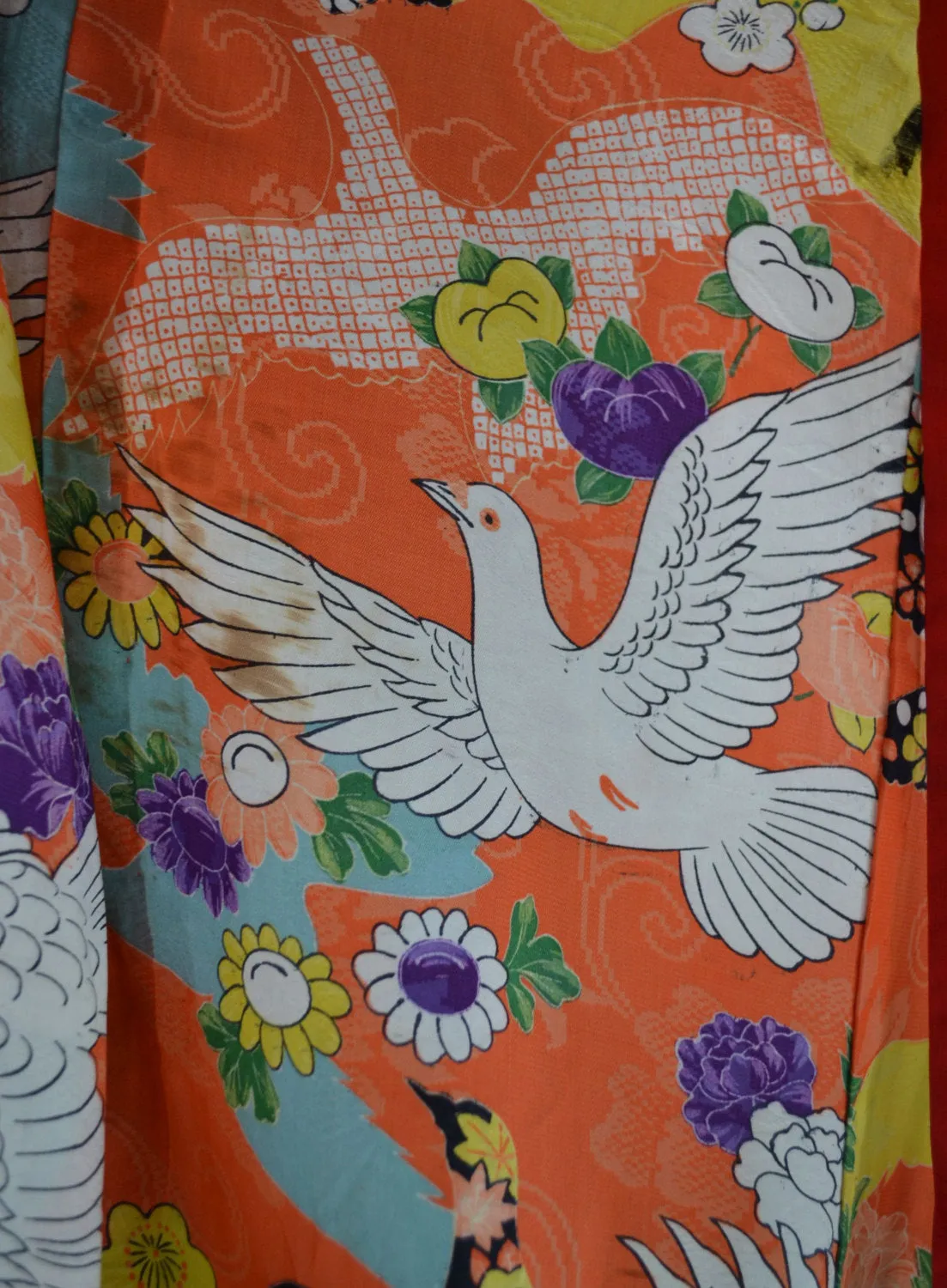 1960s Orange Silk Dove Print Kimono