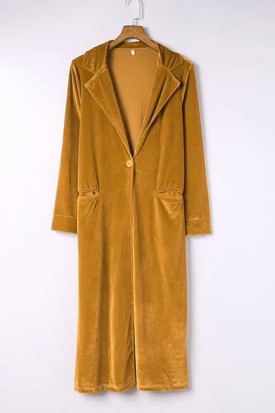 3 Classy Collared Longline Velvet Cardigan