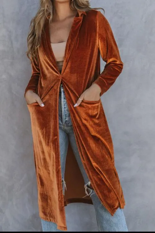 3 Classy Collared Longline Velvet Cardigan