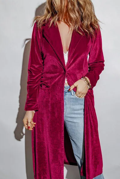 3 Classy Collared Longline Velvet Cardigan