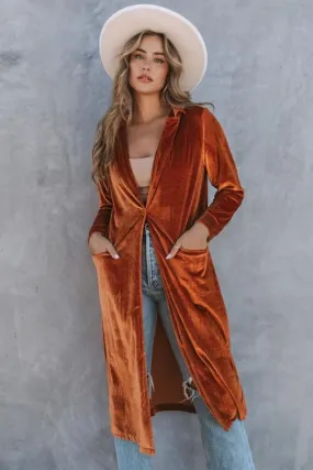 3 Classy Collared Longline Velvet Cardigan