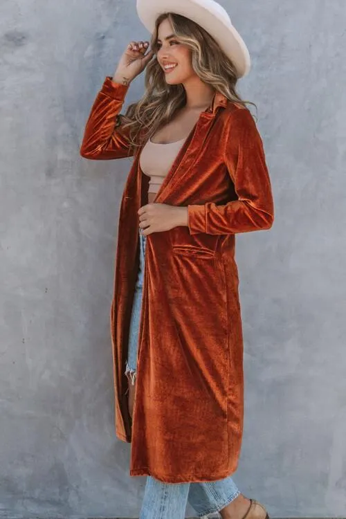 3 Classy Collared Longline Velvet Cardigan