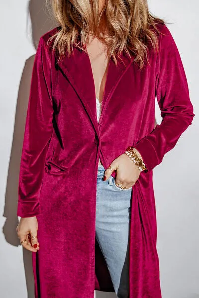 3 Classy Collared Longline Velvet Cardigan