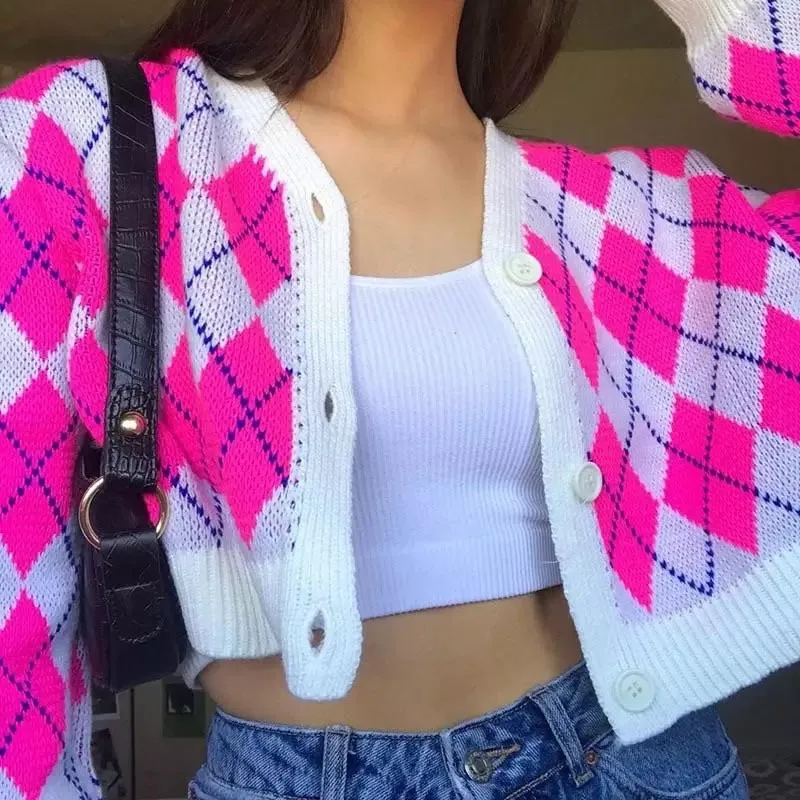 Argyle Cropped Cardigan