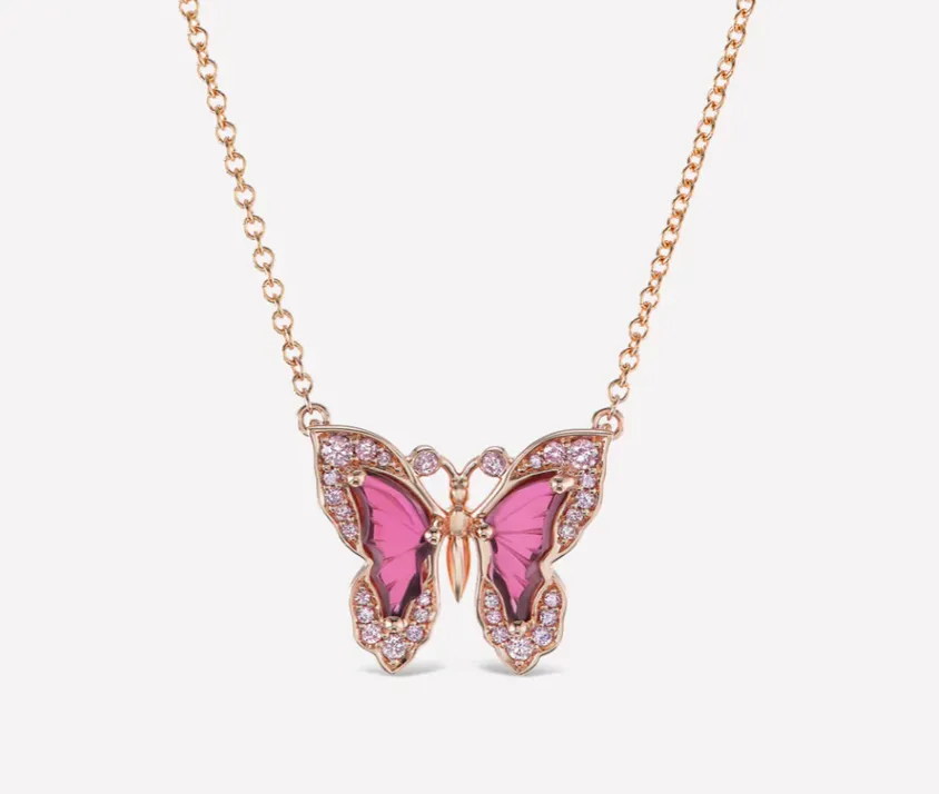 Argyle Pink Diamond and Pink Tourmaline Butterfly Necklace