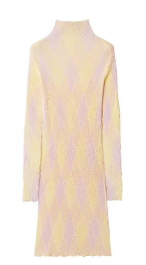 ARGYLE RIBBED-KNIT DRESS