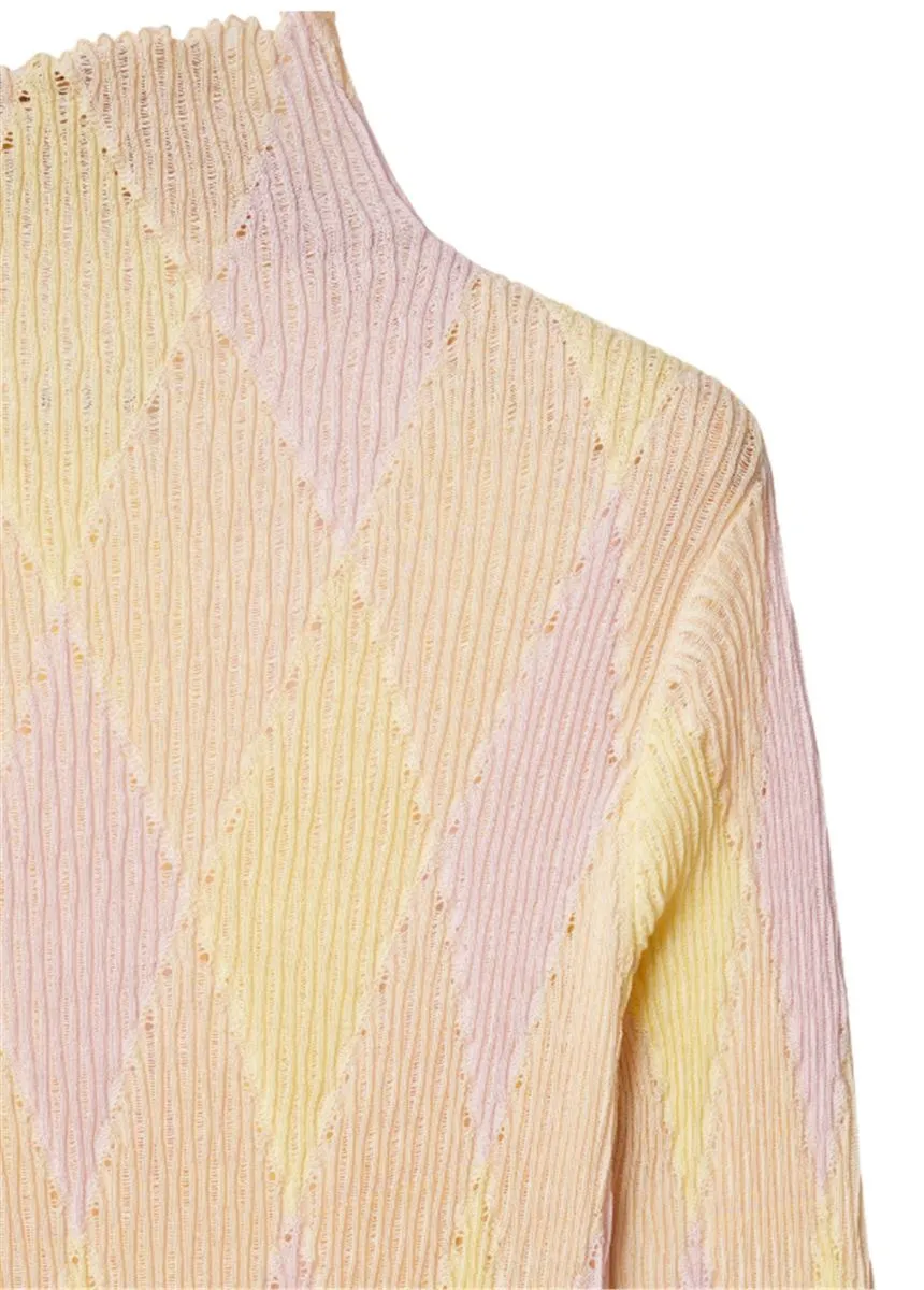 ARGYLE RIBBED-KNIT DRESS