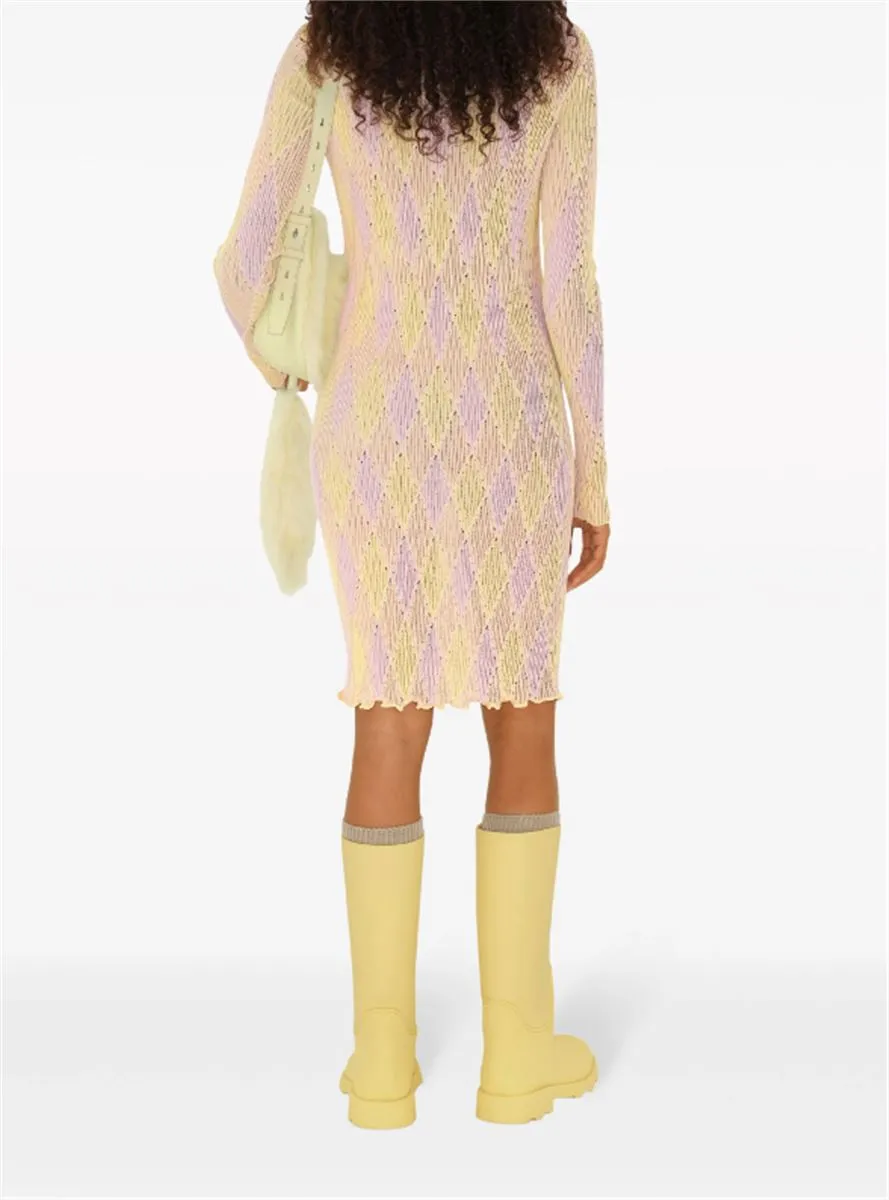 ARGYLE RIBBED-KNIT DRESS