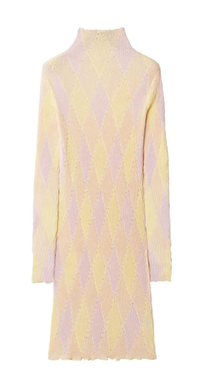 ARGYLE RIBBED-KNIT DRESS