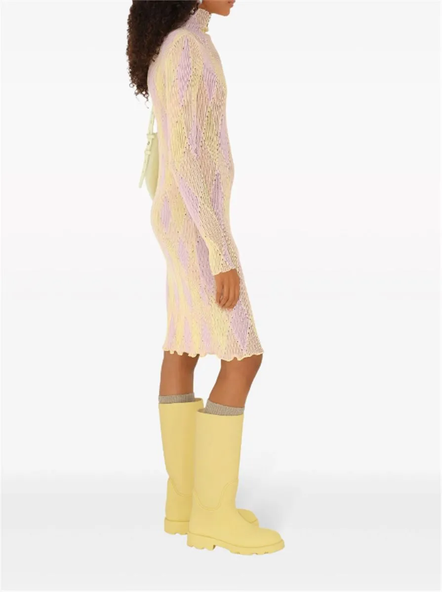 ARGYLE RIBBED-KNIT DRESS