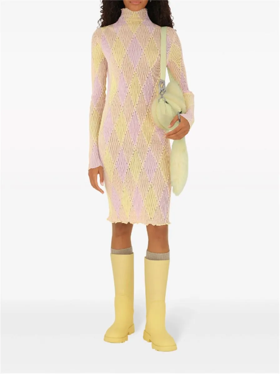ARGYLE RIBBED-KNIT DRESS