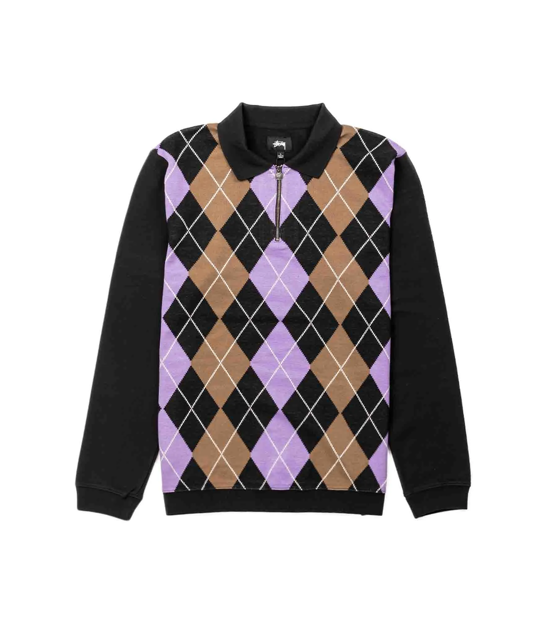 Argyle Zip Ls Polo - Black