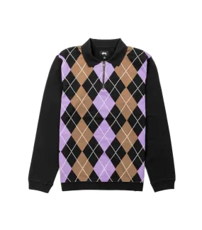 Argyle Zip Ls Polo - Black
