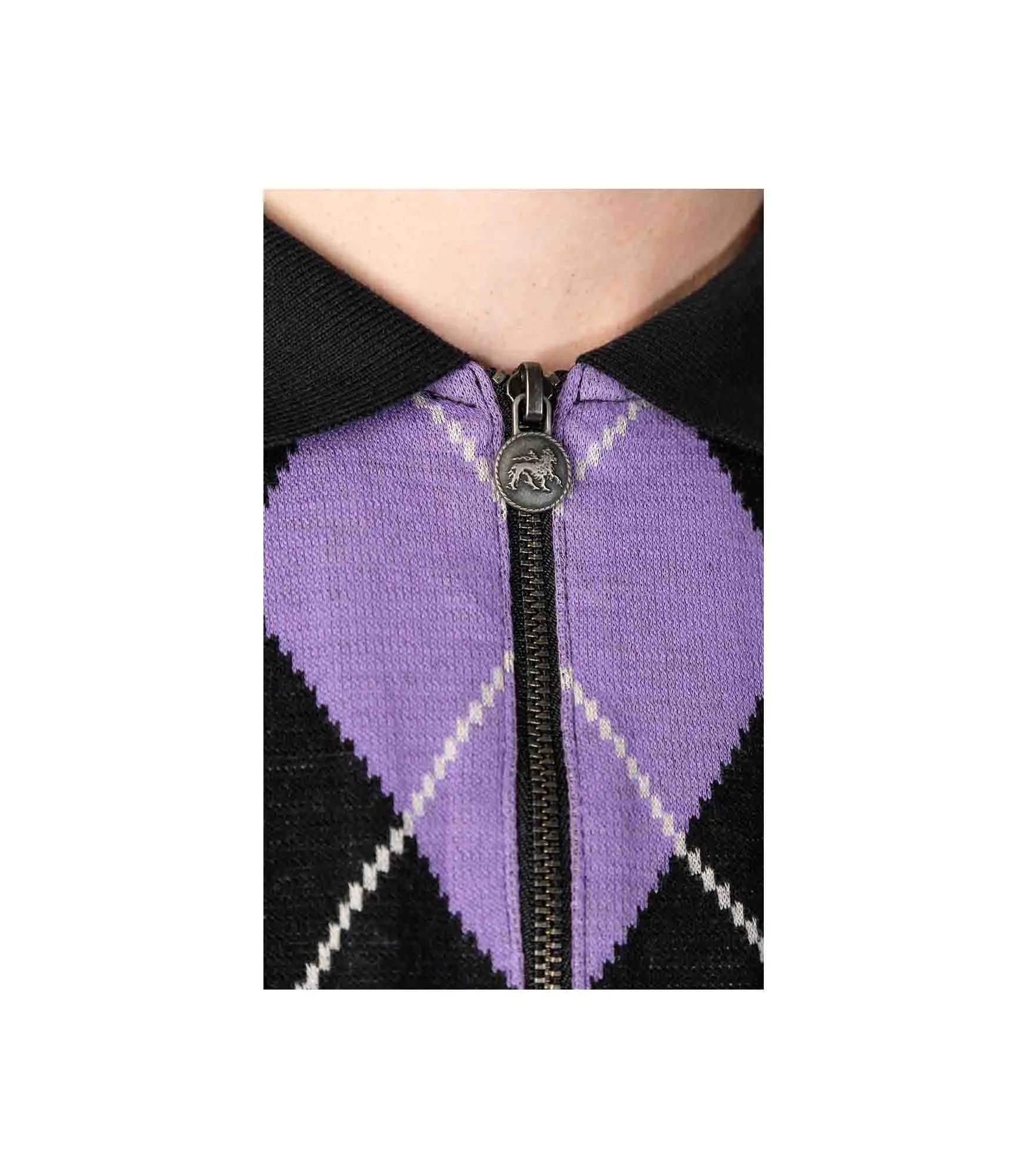 Argyle Zip Ls Polo - Black