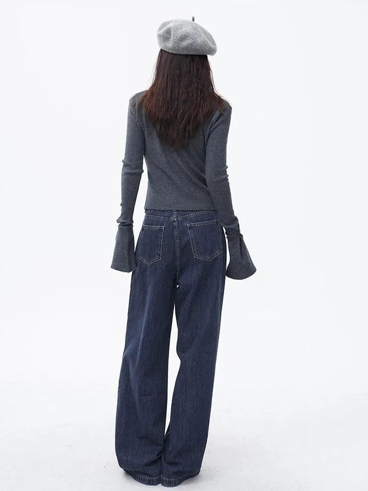 Asymmetric Button Ruched Long Sleeve Top