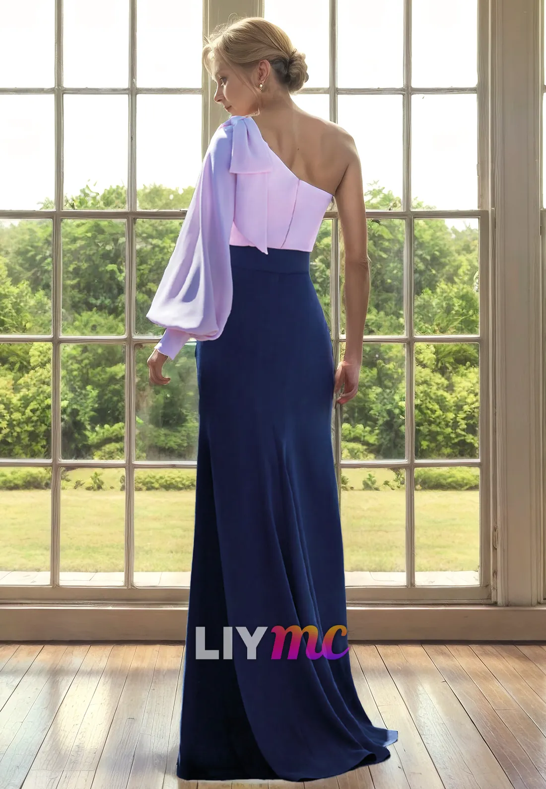 Asymmetrical Long Sleeves Sleek Ruched Mother of Bride Dress Cocktail Dress