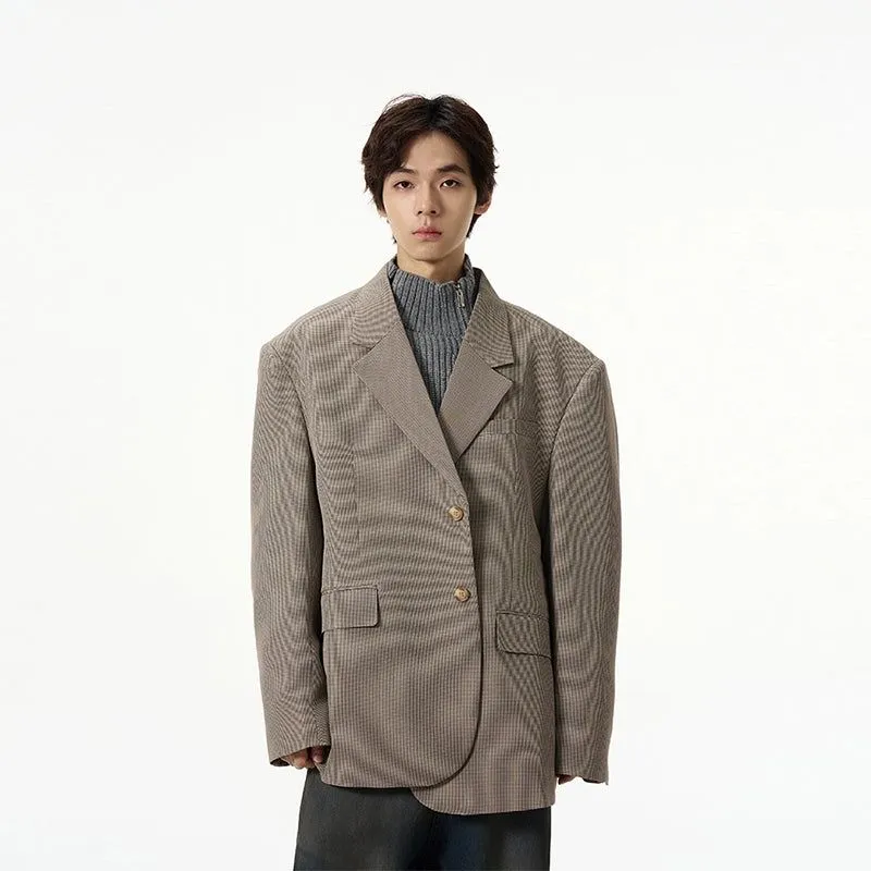 Asymmetrical Oversized Houndstooth Blazer