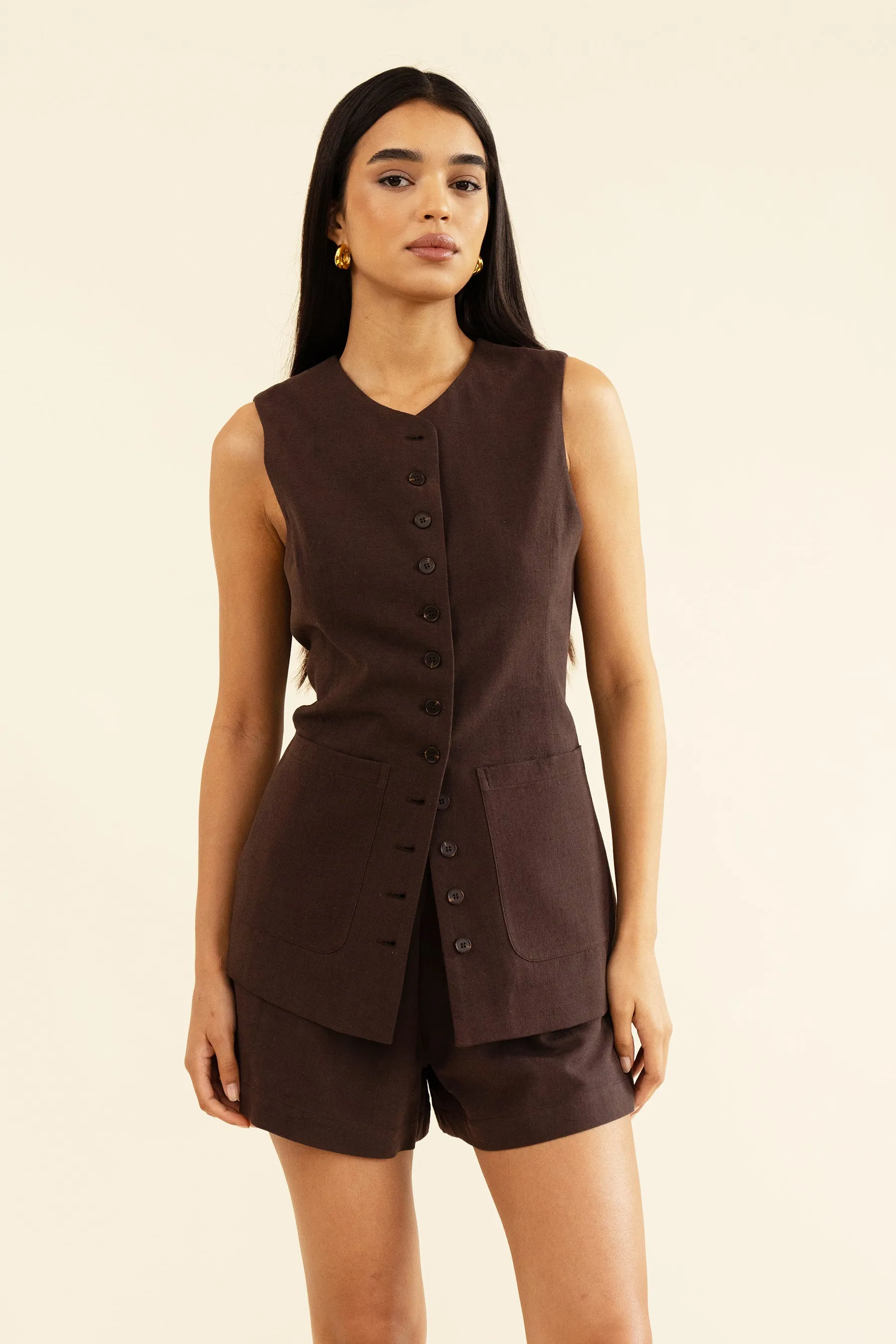 AVA WAISTCOAT - BRUN