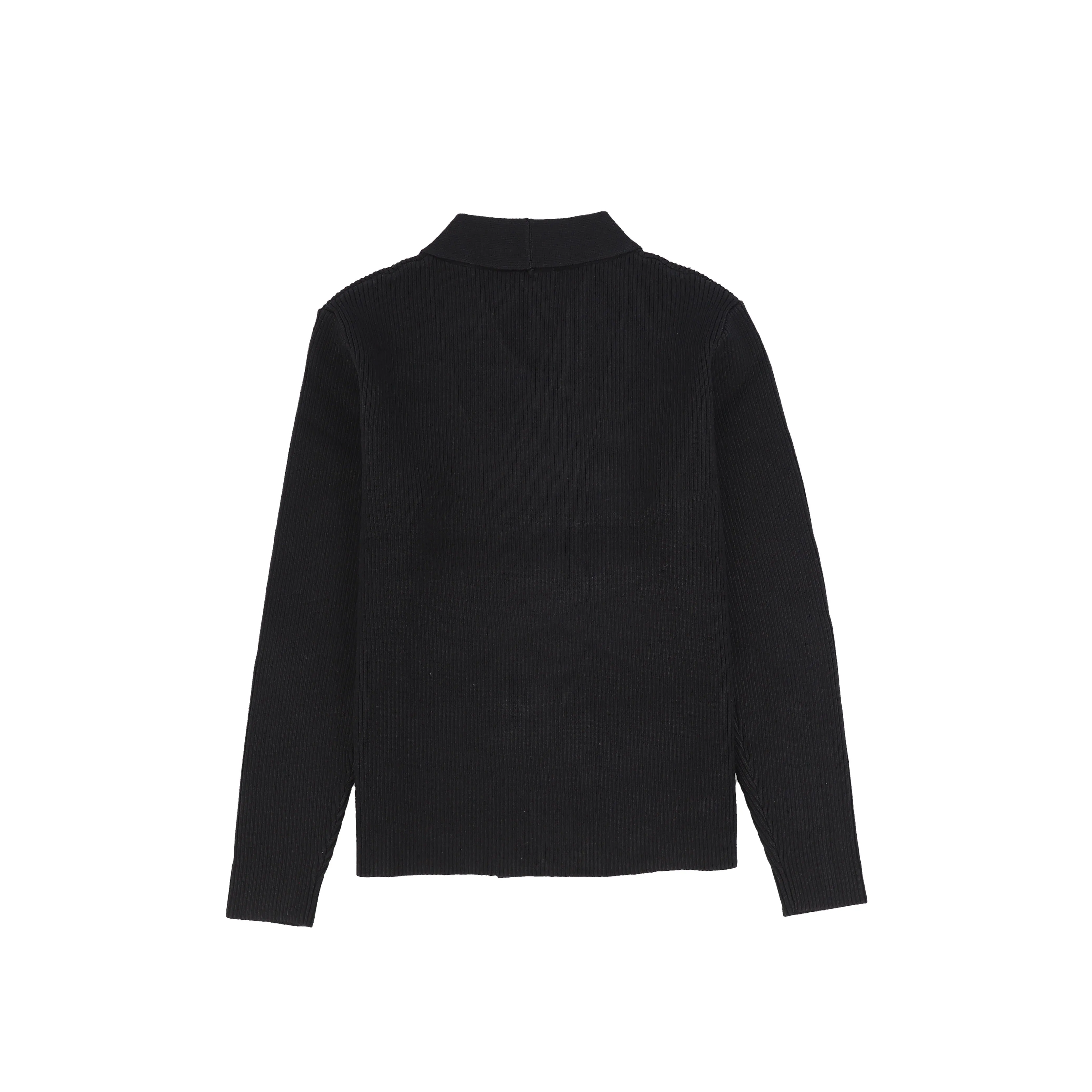 Bamboo Black Ribbed Knit Double Breasted Blazer