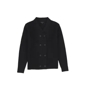 Bamboo Black Ribbed Knit Double Breasted Blazer