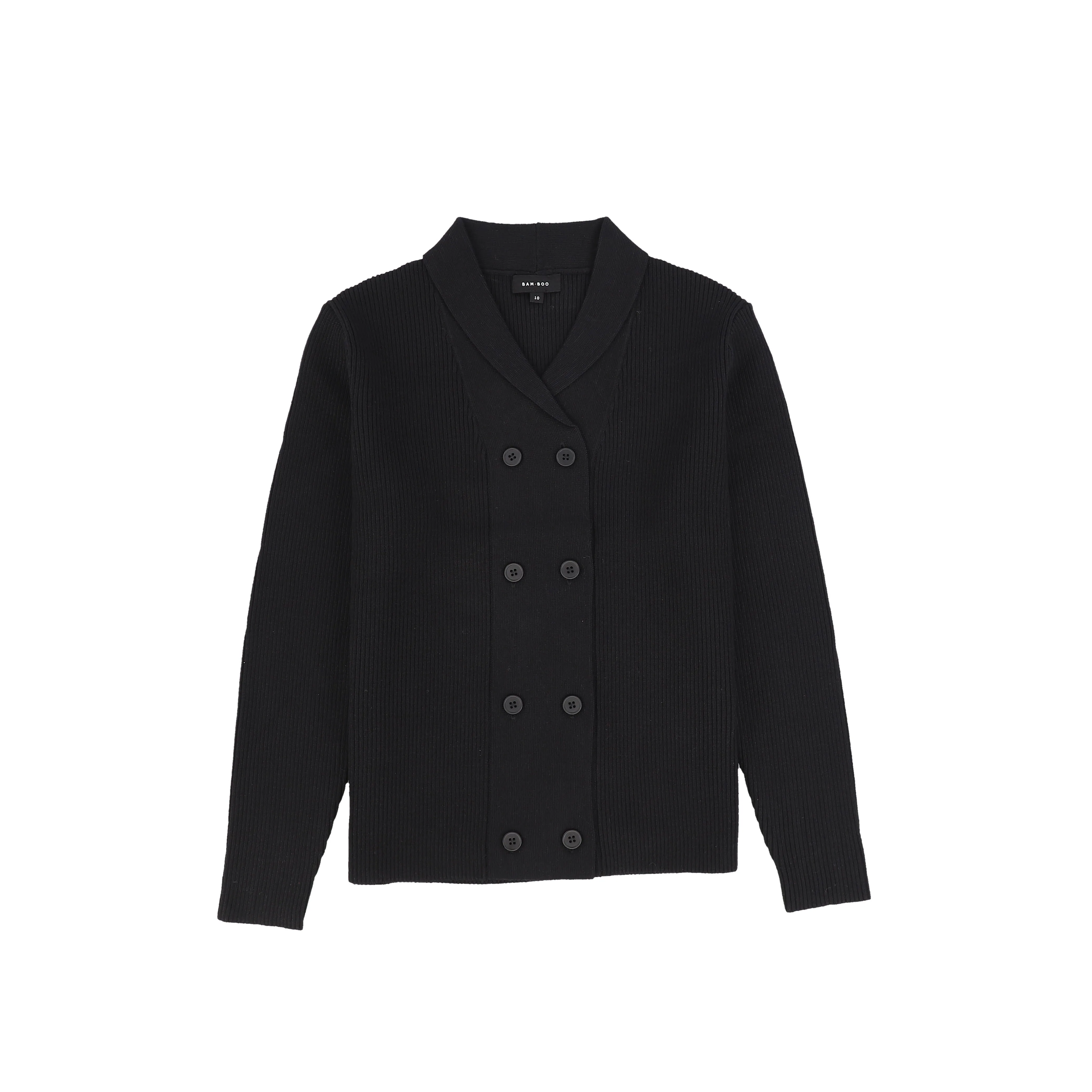 Bamboo Black Ribbed Knit Double Breasted Blazer