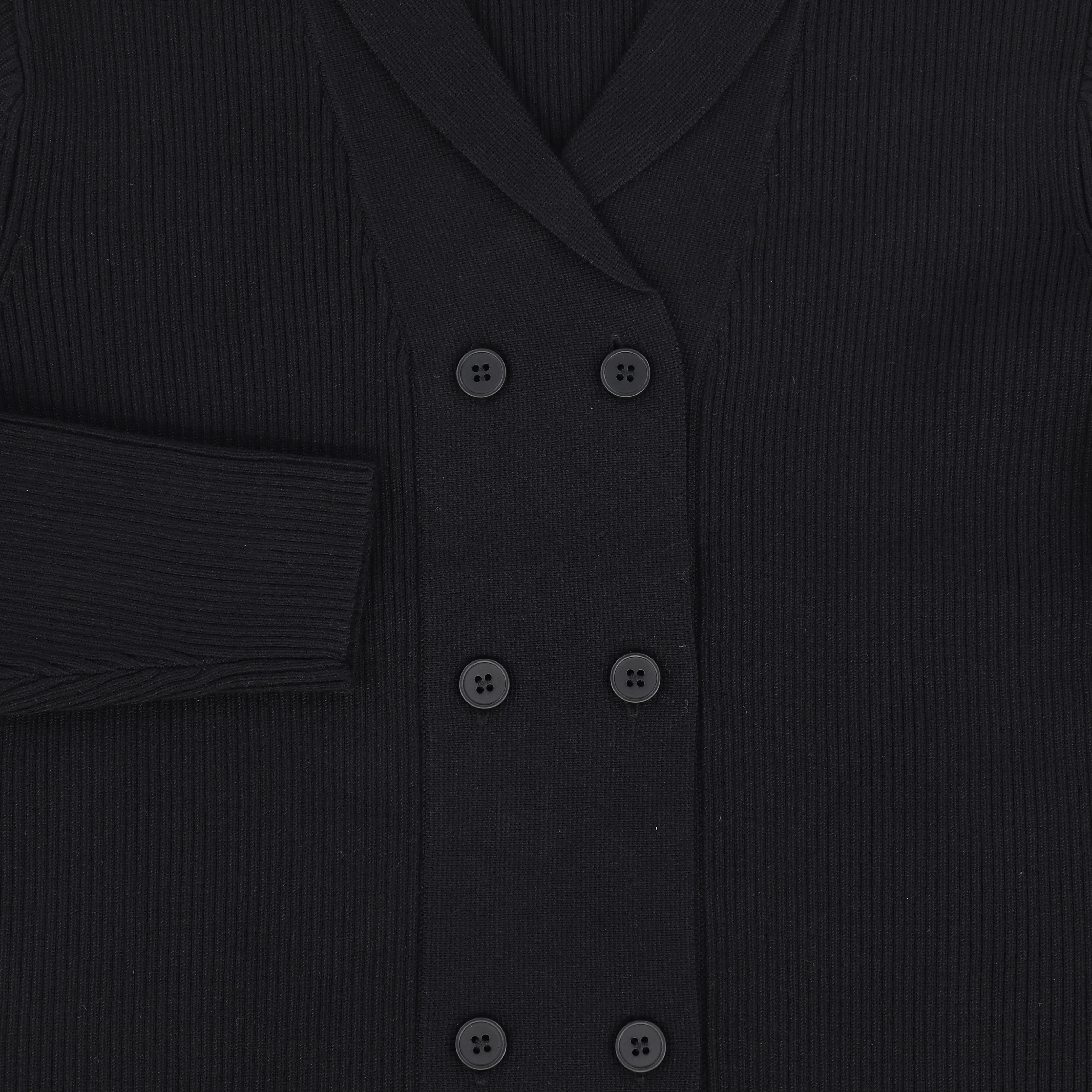 Bamboo Black Ribbed Knit Double Breasted Blazer