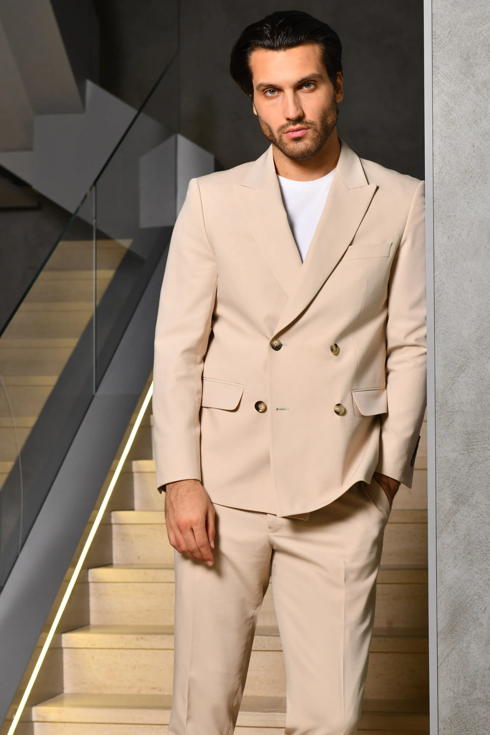 Beige Double-Breasted Suit Online UAE