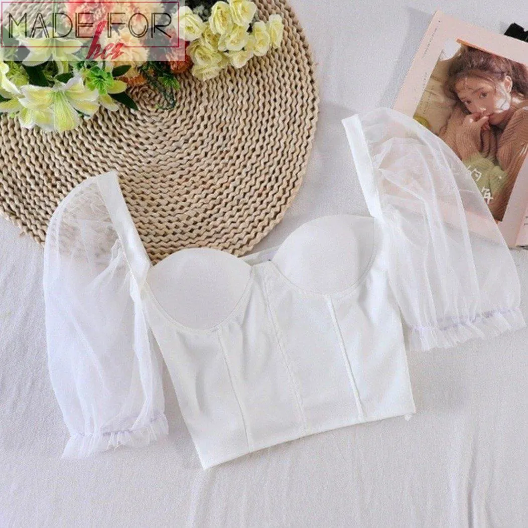Bella Mesh Puff Sleeve Crop Top