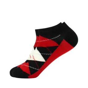 Black and Red Argyle Ankle Socks (Adult Large - Men's Shoe Sizes 8-12)