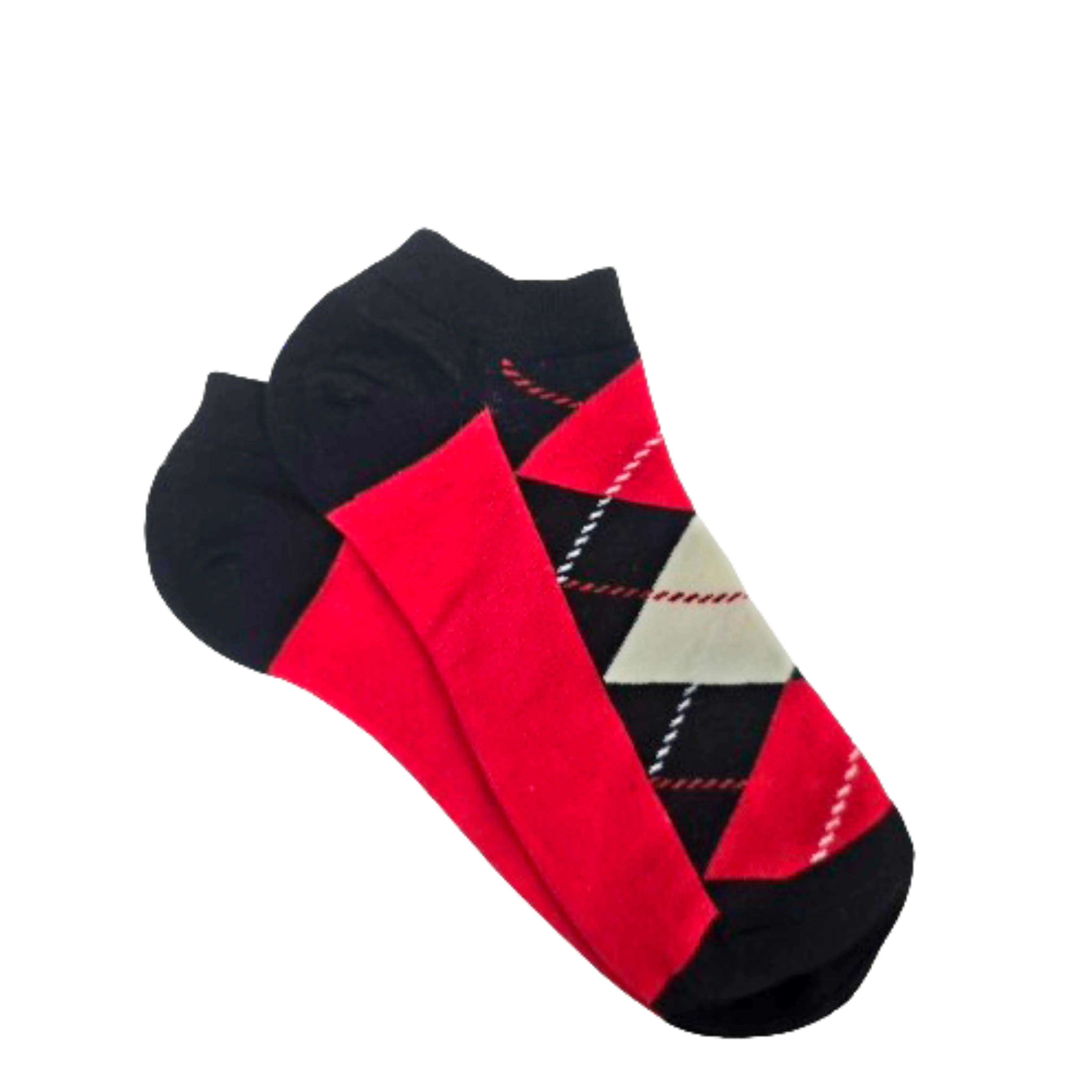Black and Red Argyle Ankle Socks (Adult Large - Men's Shoe Sizes 8-12)