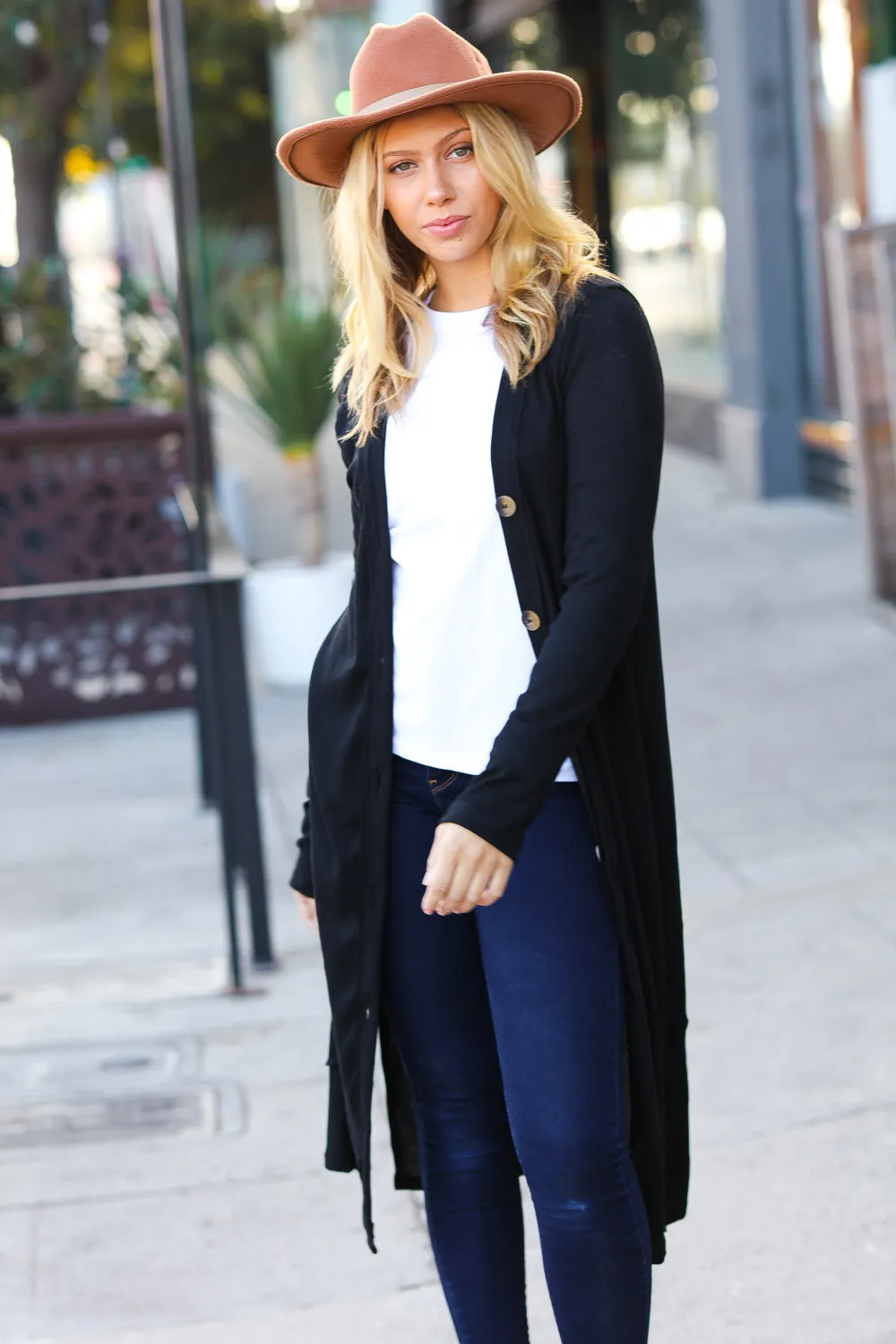 Black Ribbed Longline Cardigan
