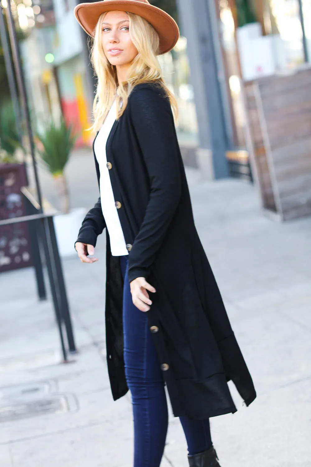 Black Ribbed Longline Cardigan