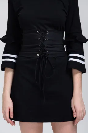 Black Zip & Lace Up Corset Belt
