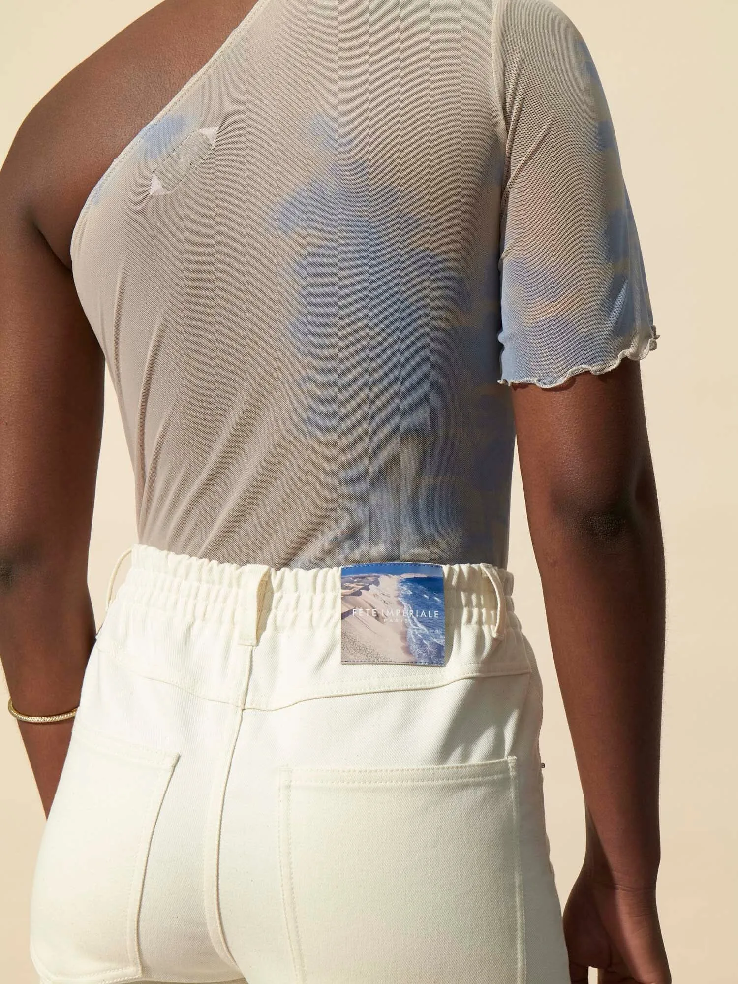 BLAKE - Jean droit taille mi-haute élastiquée et bas bord franc effilé denim GRS Ecru