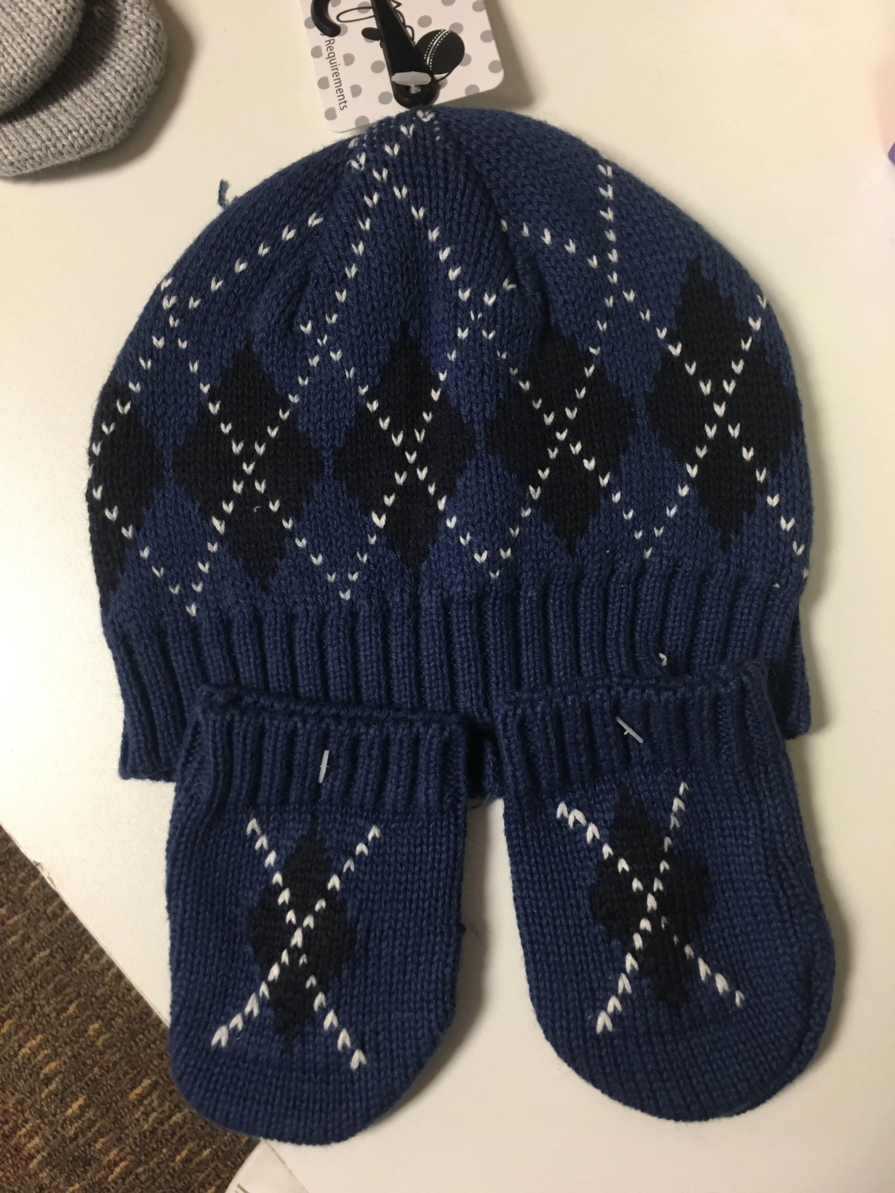 Blue Argyle Hat and Mitten Set  - One Size fits most