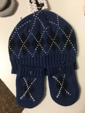 Blue Argyle Hat and Mitten Set  - One Size fits most