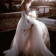 Blushing Pink Long Wedding Dresses Off-the-shoulder Long Sleeve Wedding Gowns SEW001