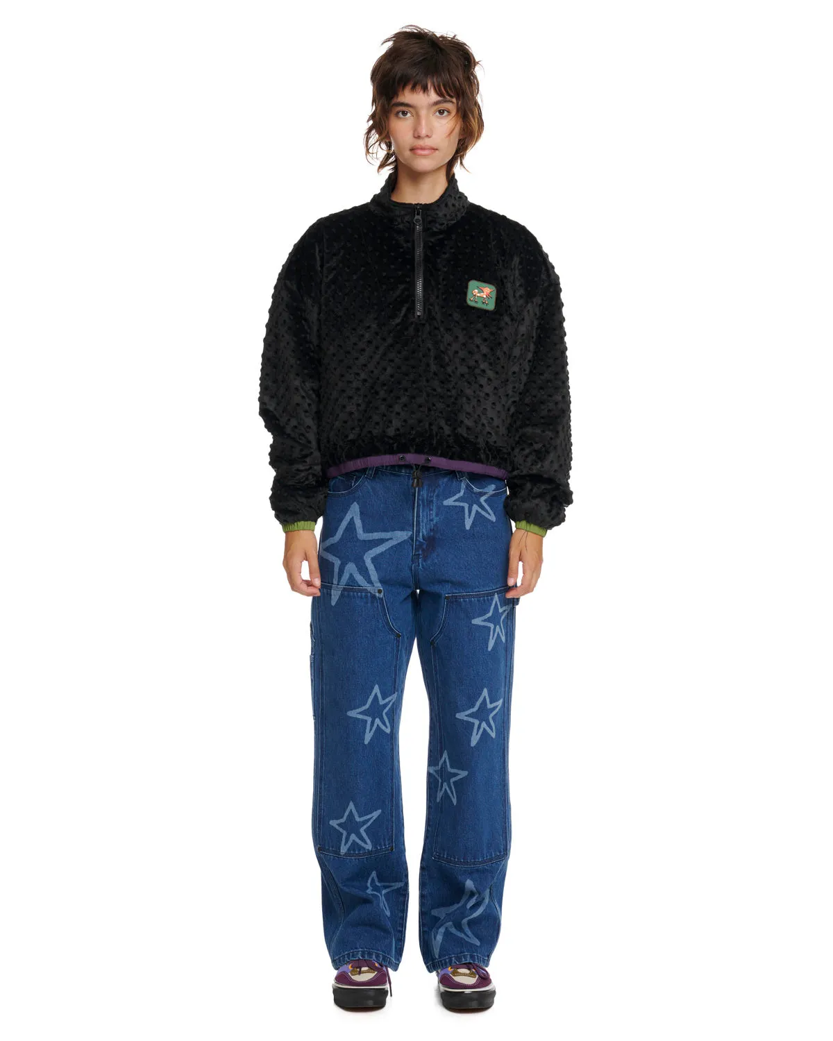 Bubble Fur Mock Neck Jacket - Black