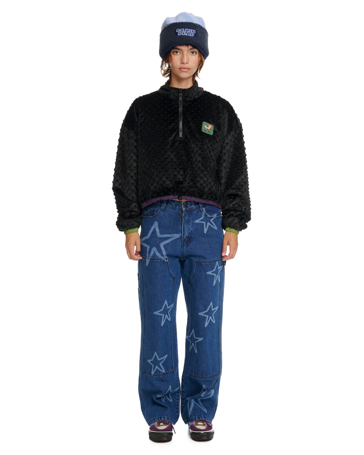 Bubble Fur Mock Neck Jacket - Black