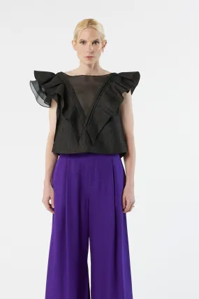 BUTTERFLY denim - ruffled black top