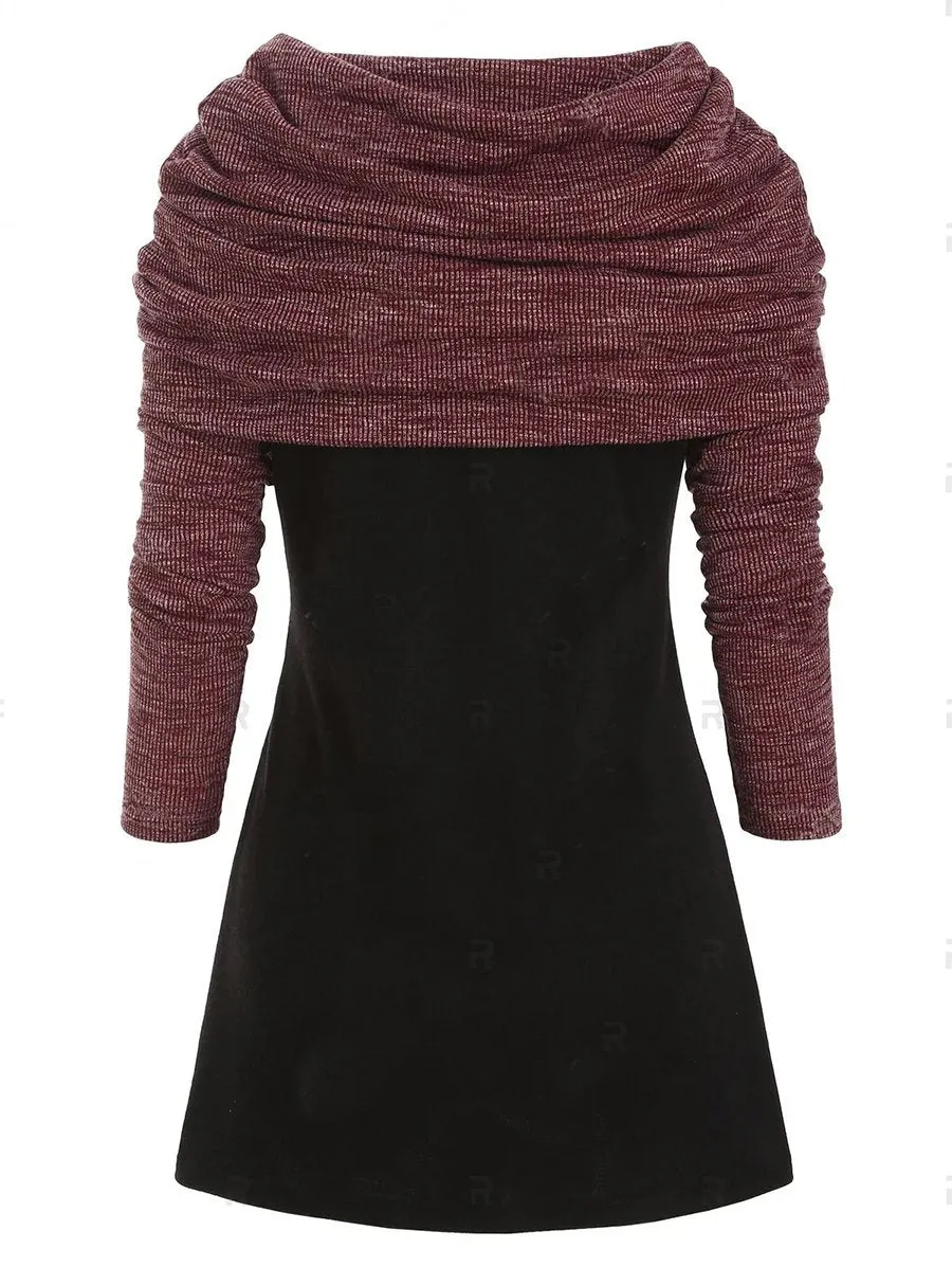 Buttons Contrast Longline Capelet Sweater
