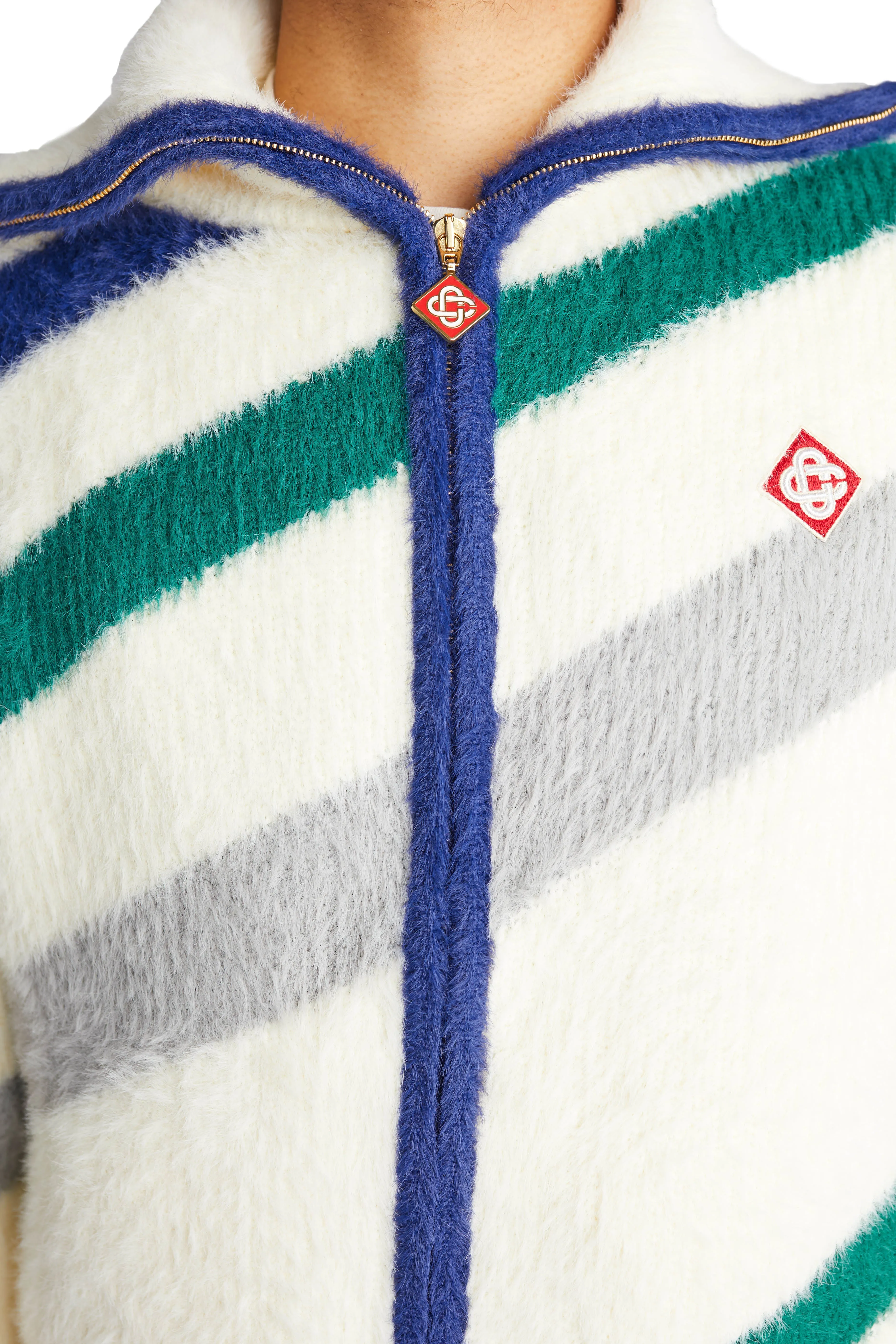 Casablanca Furry Striped Zip Up Jacket 'White/Blue/Green'