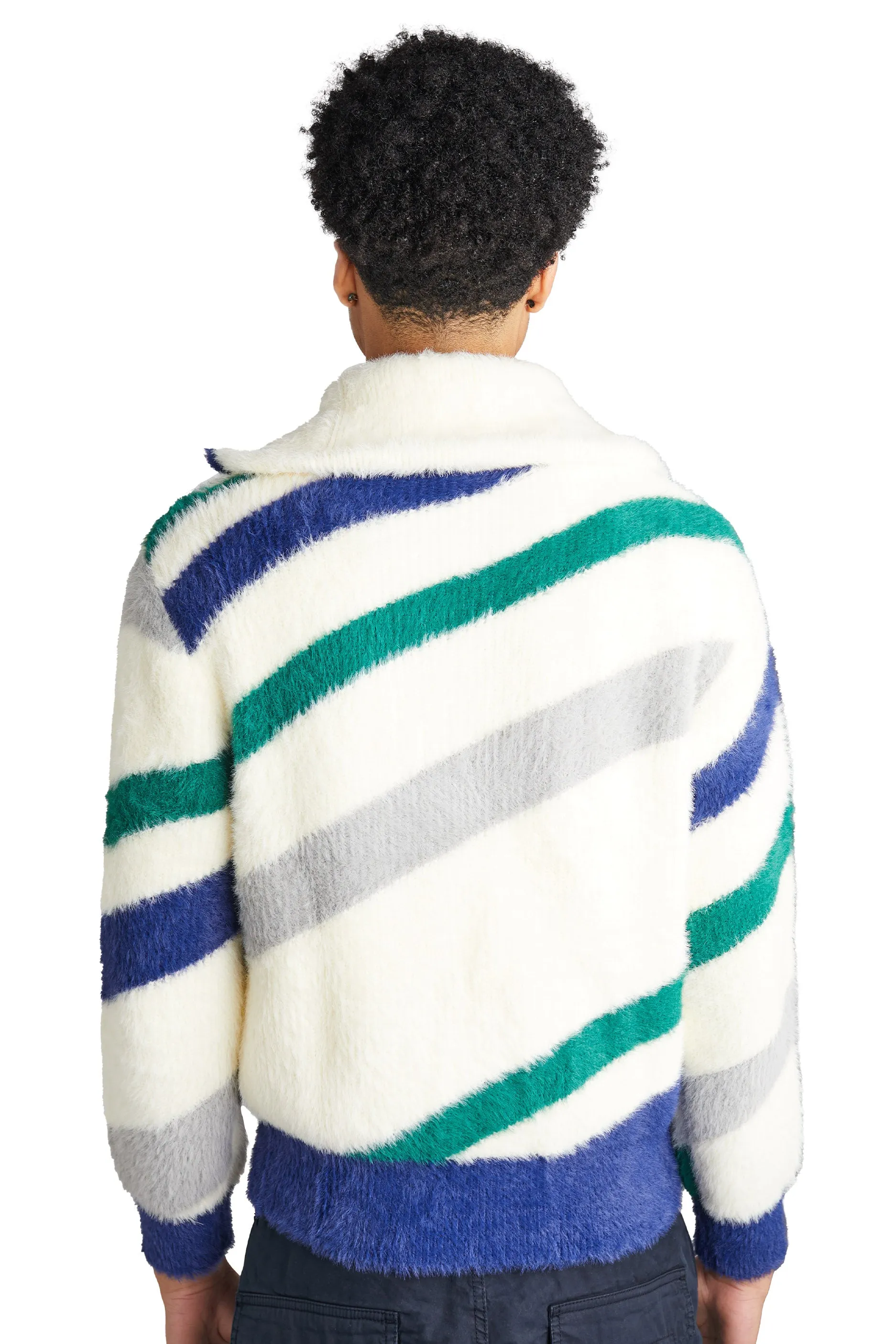 Casablanca Furry Striped Zip Up Jacket 'White/Blue/Green'