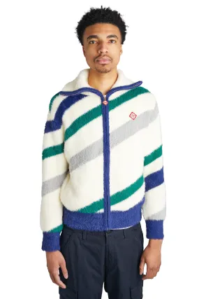 Casablanca Furry Striped Zip Up Jacket 'White/Blue/Green'