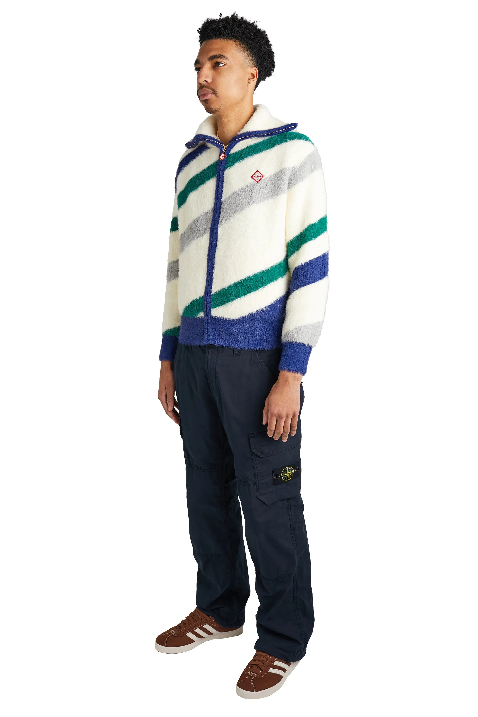 Casablanca Furry Striped Zip Up Jacket 'White/Blue/Green'