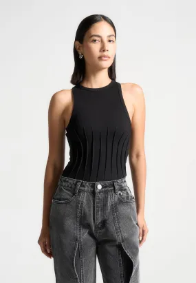 Contour Pleated Racer Bodysuit - Black