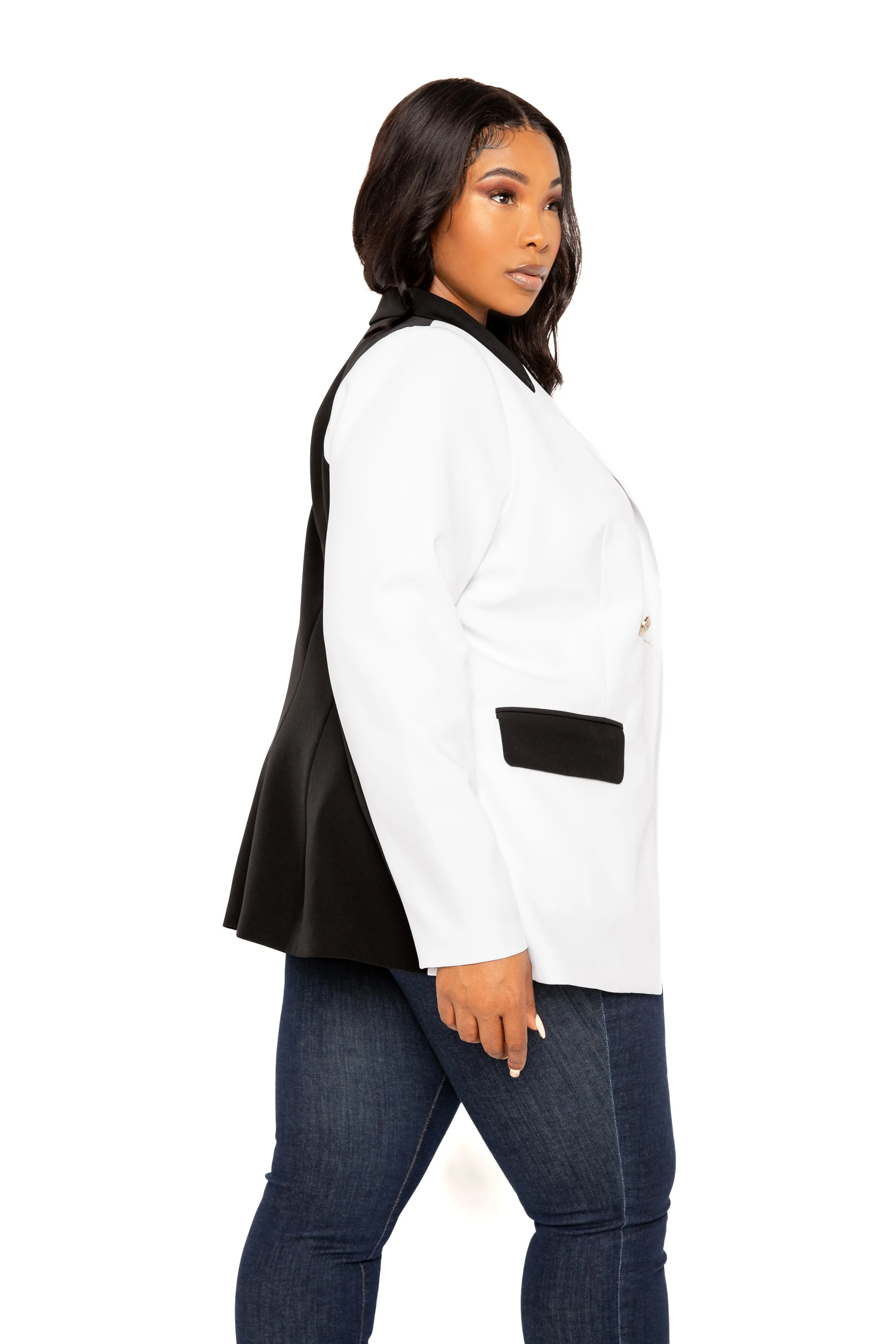 Contrast Double Breasted Blazer