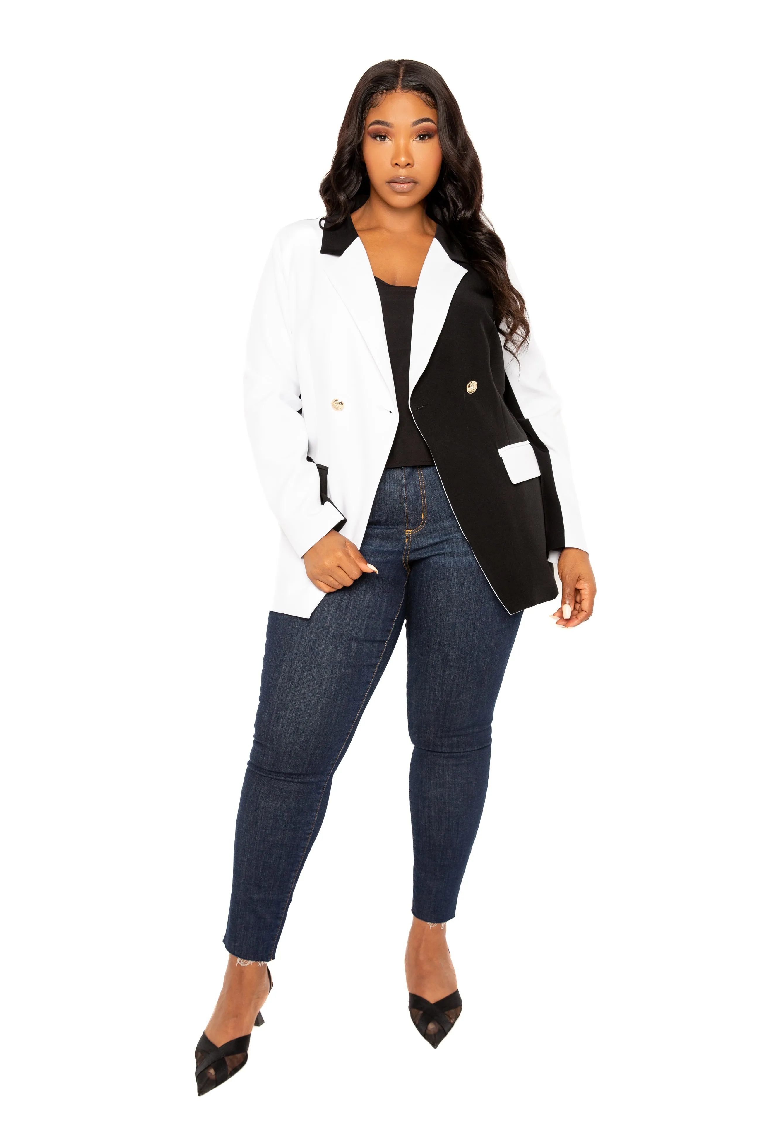 Contrast Double Breasted Blazer
