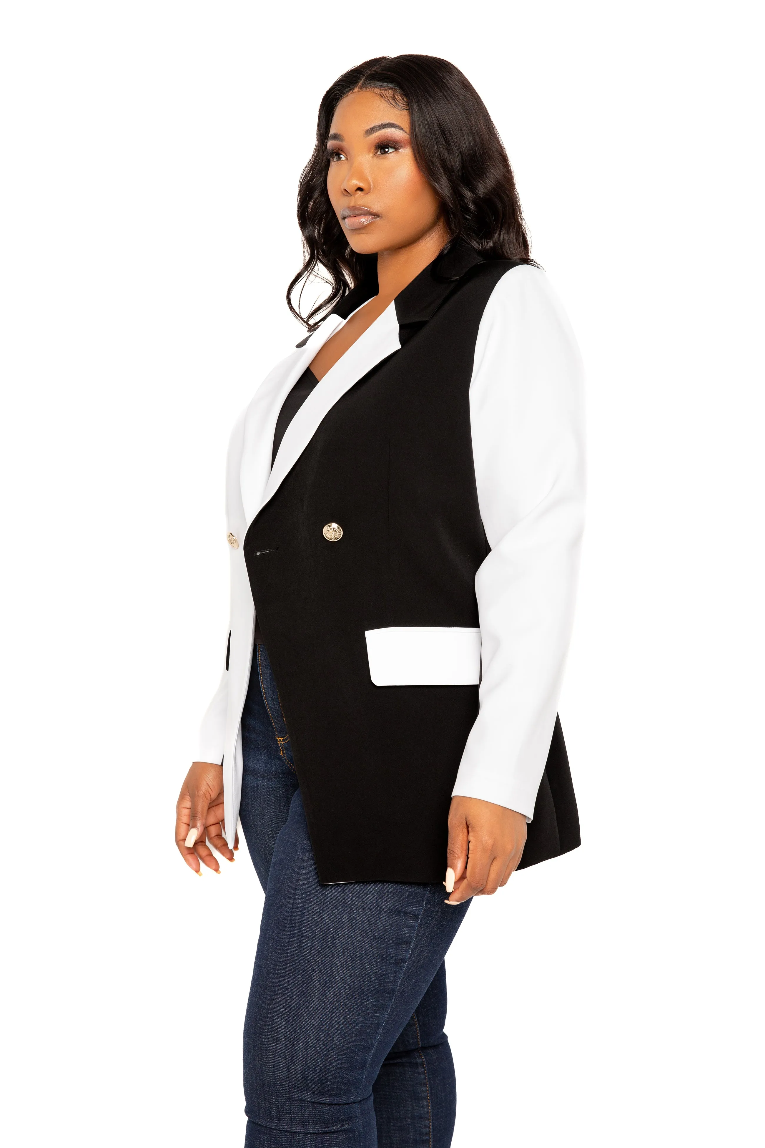 Contrast Double Breasted Blazer