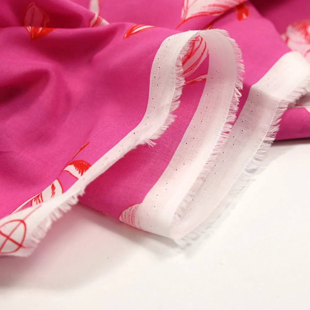 Coton imprimé croquis rouge fond rose fuchsia